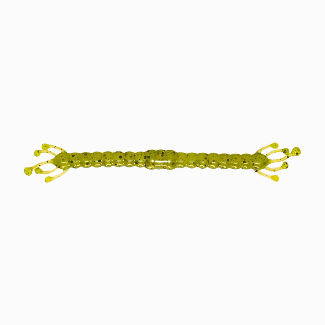 Wacky Alien soft plastic bass worm in Charlime color