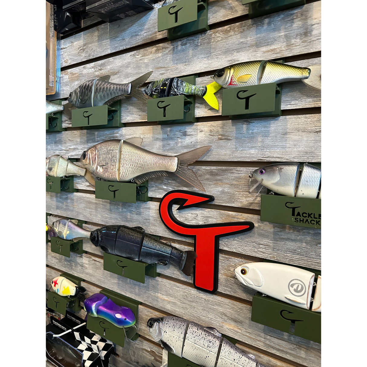 Tackleshack / W.M. Bayou Swimbait Stand for Slatwall ONLY (Small Olive)